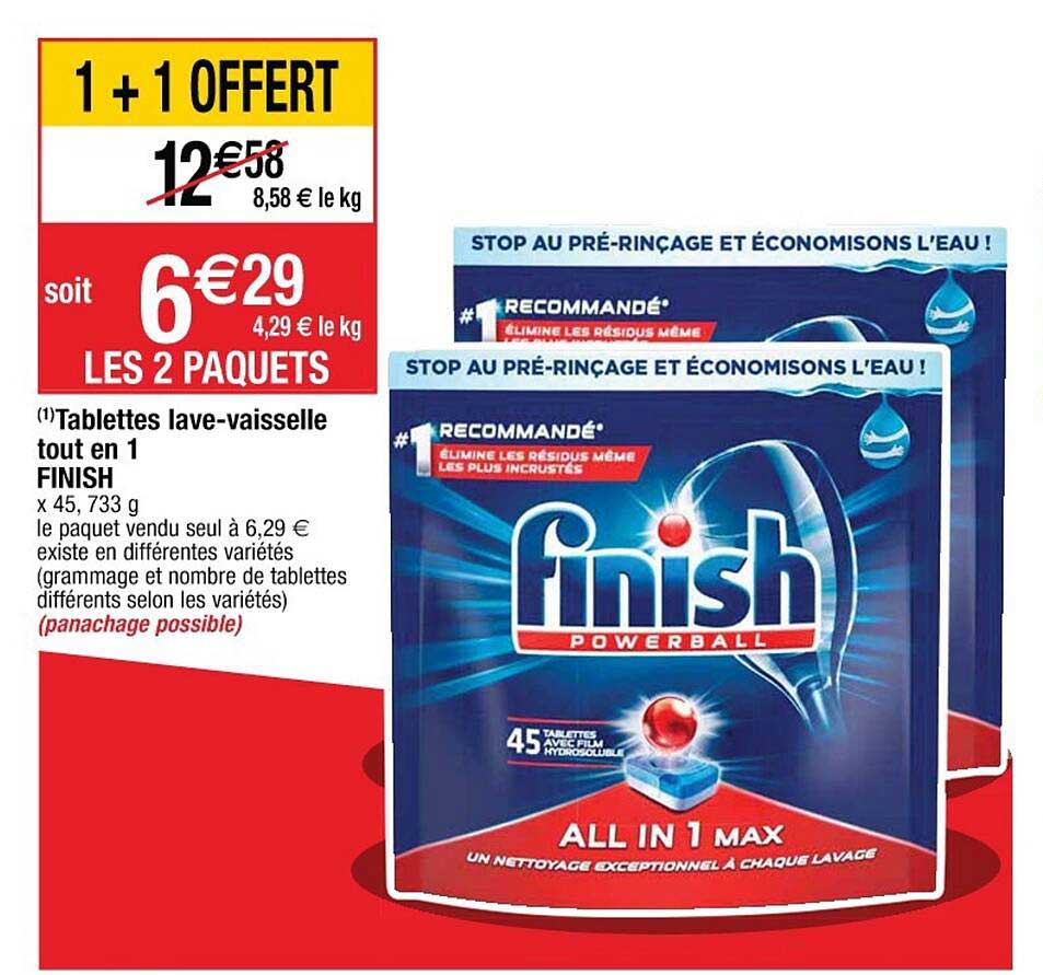 tablettes lave-vaisselle tout en 1 finish 1+1 offert