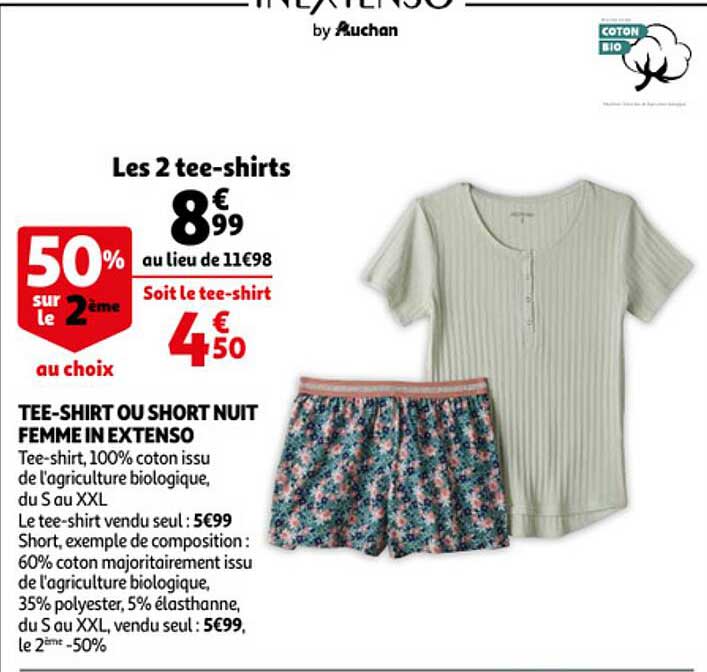 tee-shirt ou short nuit femme in extenso
