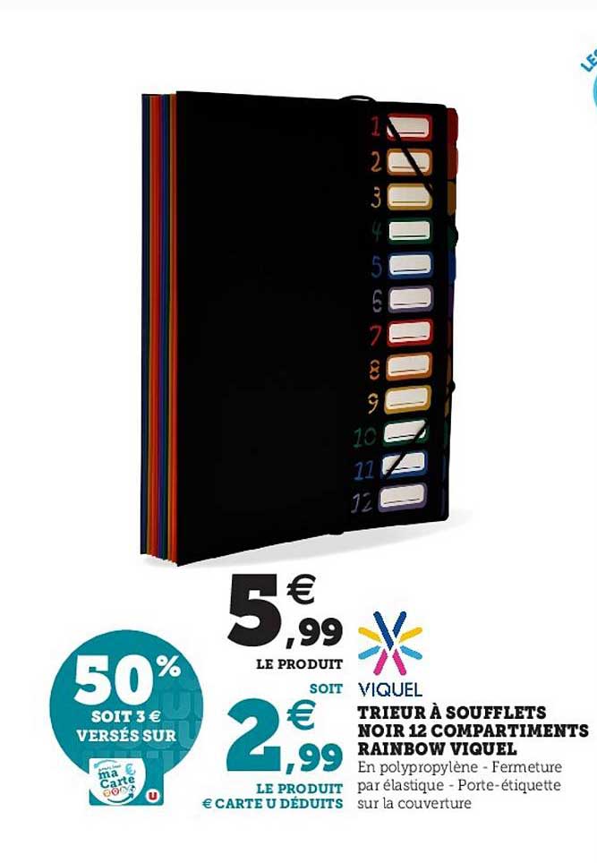 trieur à soufflets noir 12 compartiments rainbow viquel