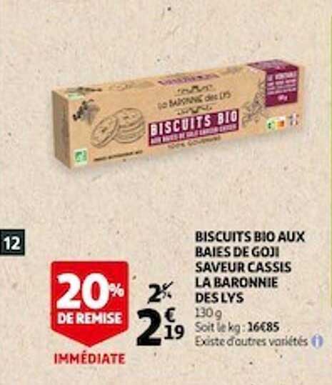 biscuits bio aux baies de goji saveur cassis la baronnie des lys
