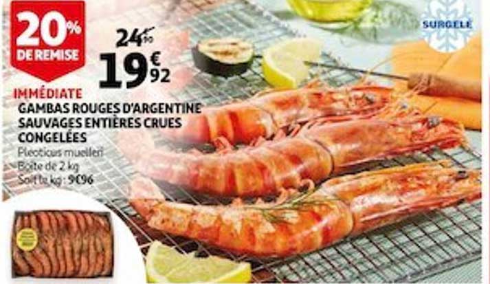 gambas rouges d'argentine sauvages entières crues congelées