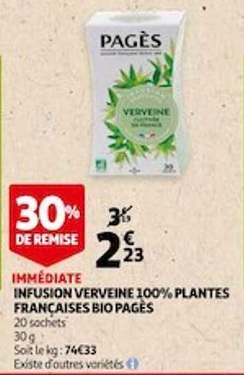 infusion verveine 100% plantes françaises bio pagès