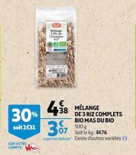 mélange de 3 riz complets bio mas du bio