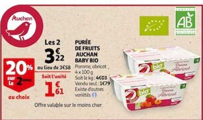 Purée De Fruits Auchan Baby Bio