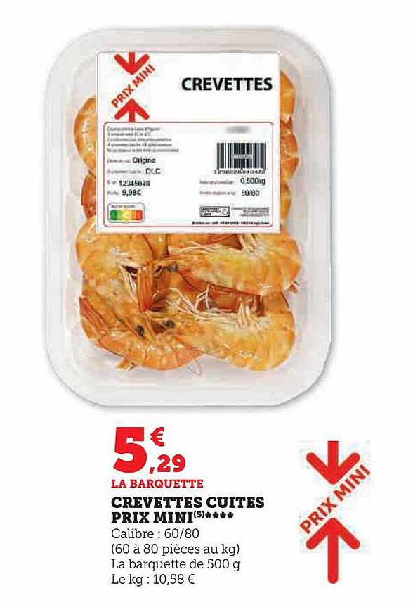 crevettes cuits prix mini