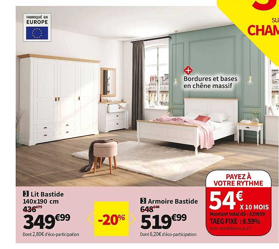 lit bastide 140 x 190 cm, armoire bastide