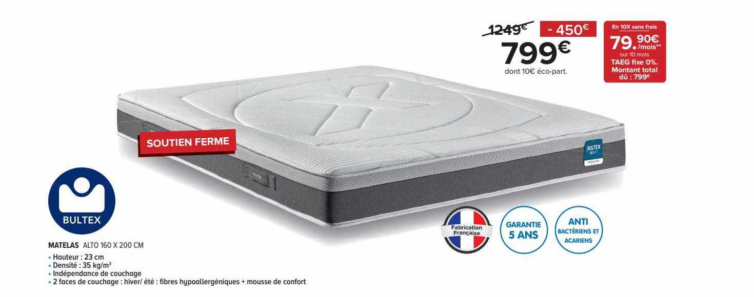 matelas alto 160 x 200 cm bultex