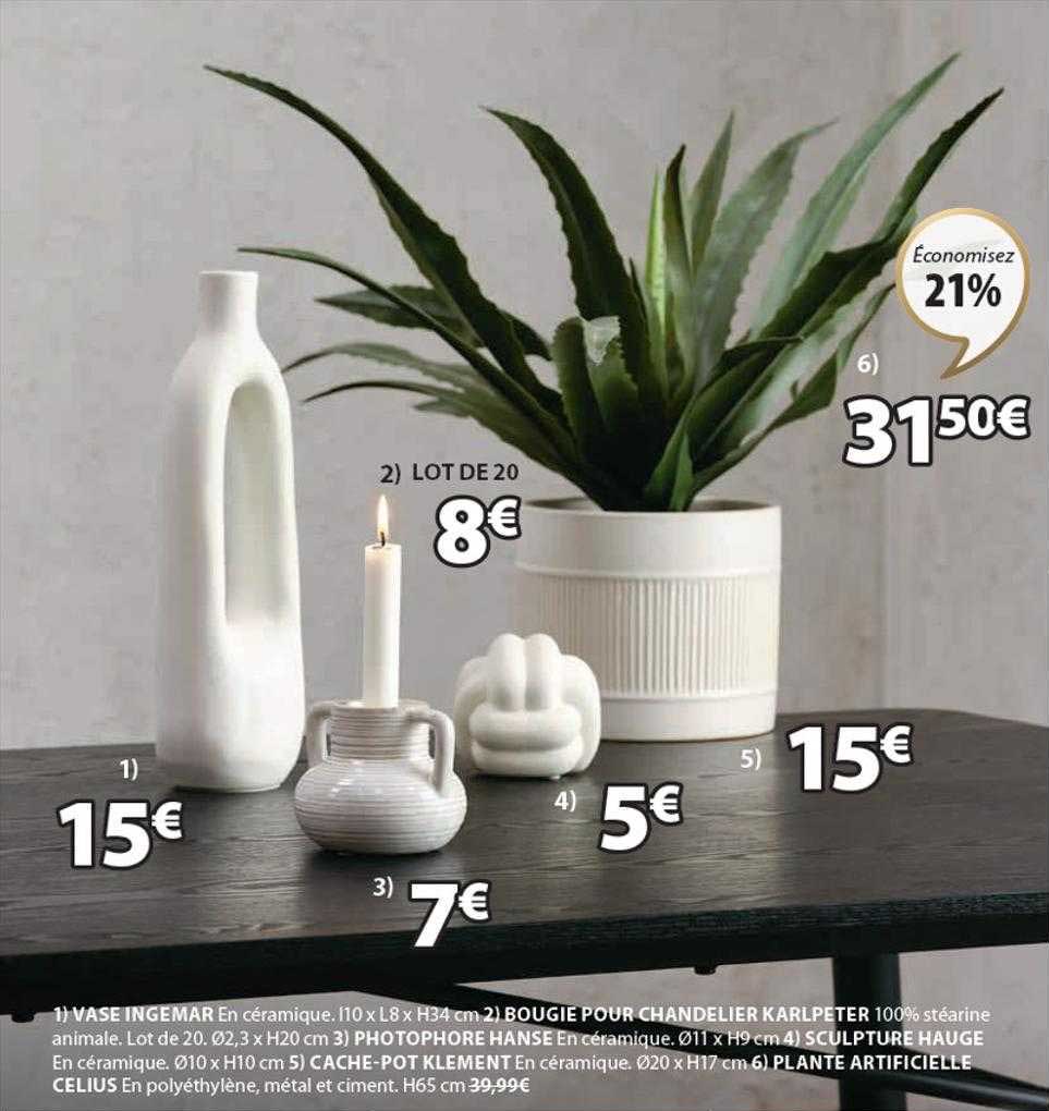 vase ingemar, bougie pour chandelier karlpeter, photophore hanse, sculpture hauge, cache-pot klement, plante artificielle