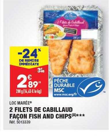 2 filets de cabillaud façon fish and chips loc marée