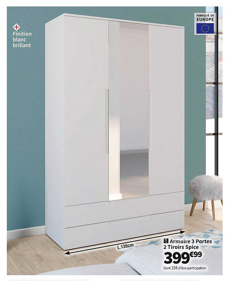 Armoire 3 Portes 2 Tiroirs Spice