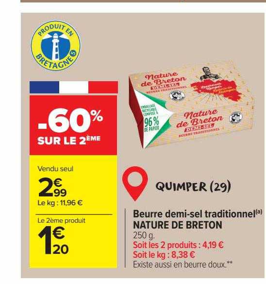 beurre demi-sel traditionnel nature de breton