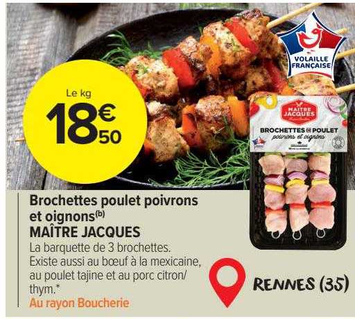 brochettes poulet poivrons et oignons maître jacques