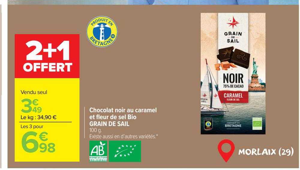 chocolat noir au caramel et fleur de sel bio grain de sail