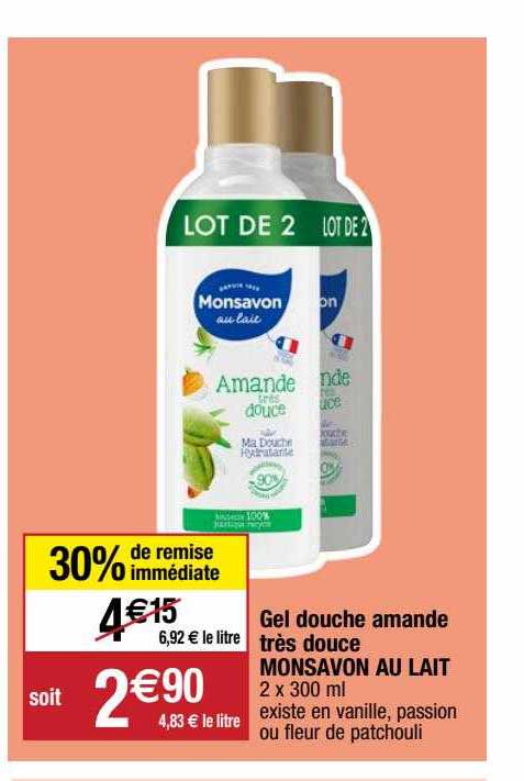 gel douche amande très douce monsavon au lait