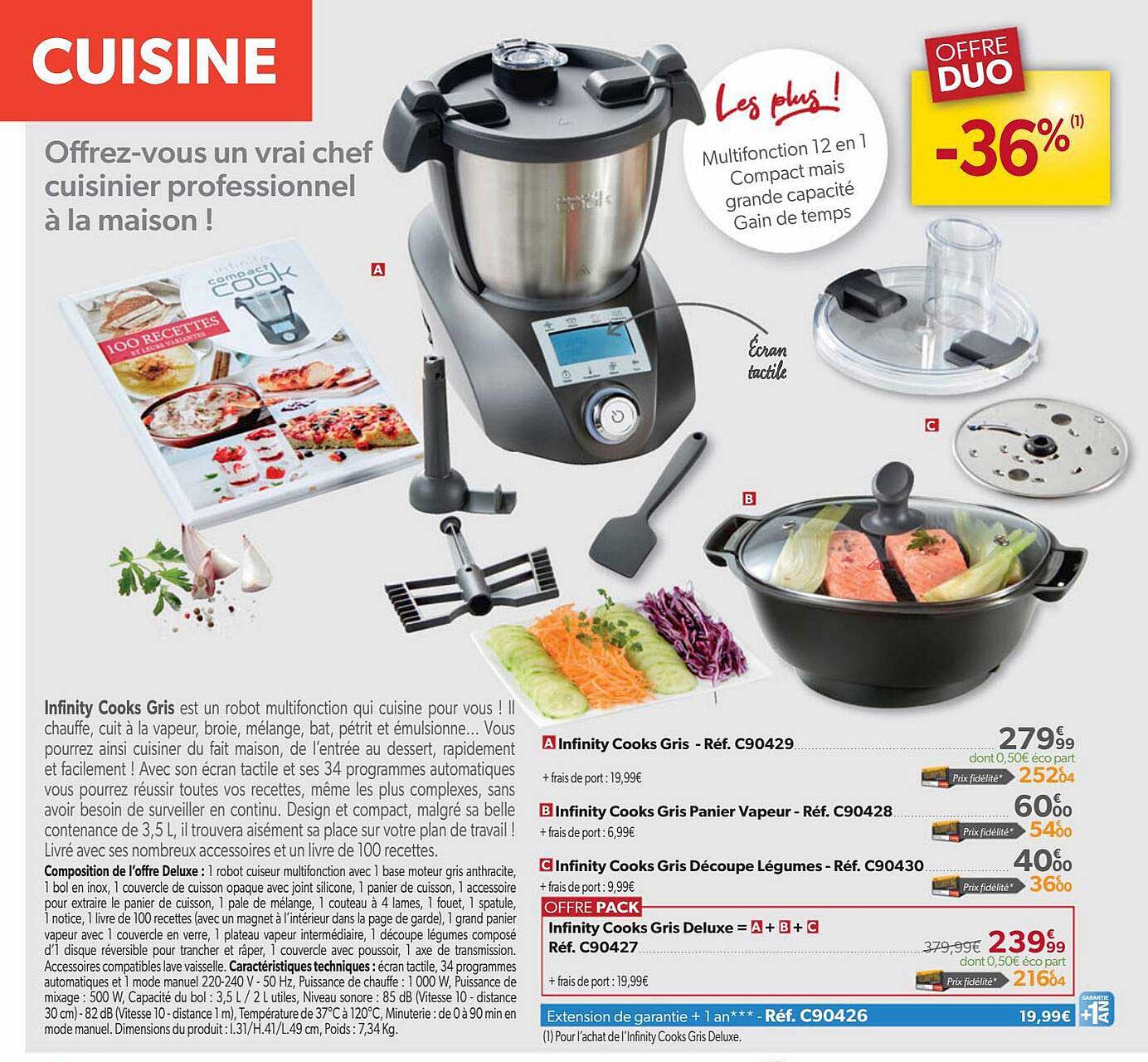 Infinity Cooks Gris, Panier Vapeur Ou Découpe Légumes Ou Deluxe