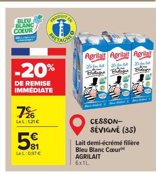 lait demi-écrémé filière bleu blanc cœur agrilait