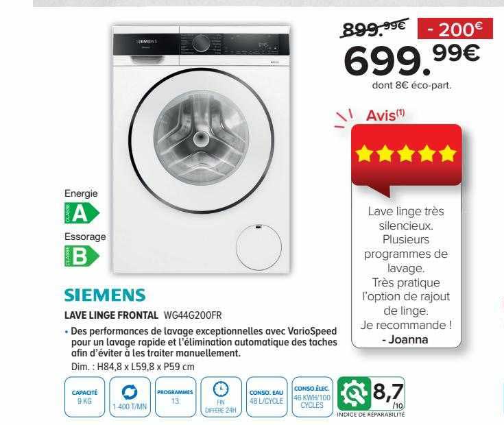 lave linge frontal siemens