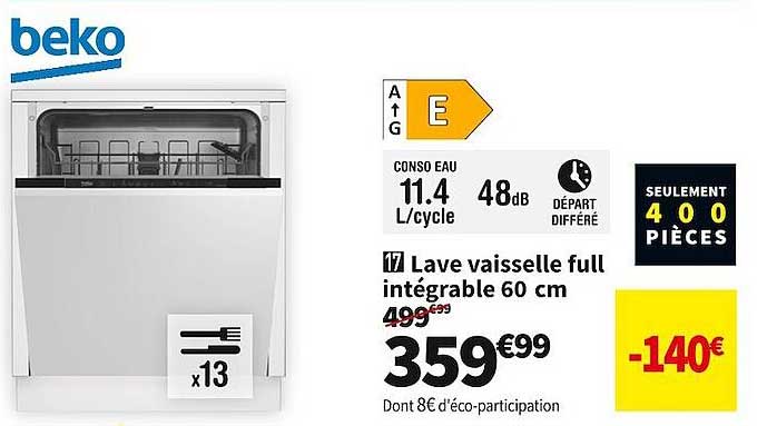 lave vaisselle full intégrable 60 cm beko