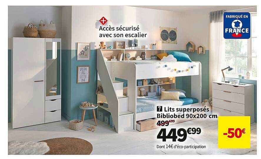 lits superposés bibliobed 90 x 200 cm
