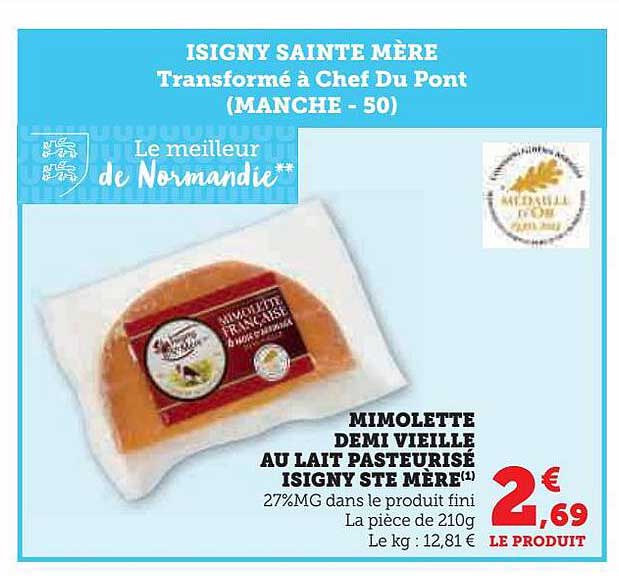 mimolette demi vieille au lait pasteurisé isigny ste mère