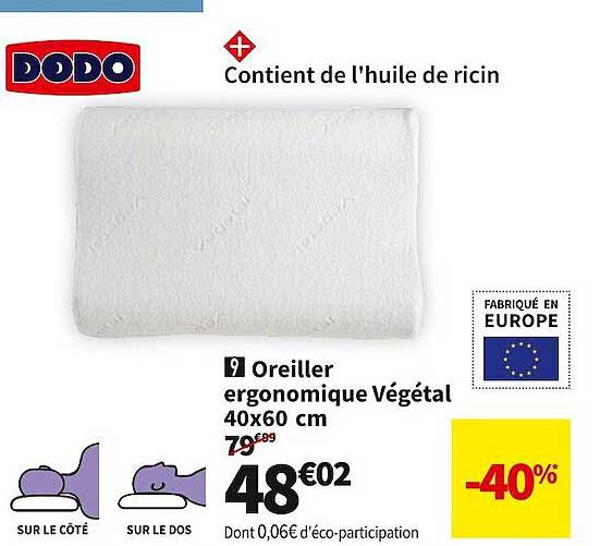 Oreiller Ergonomique Végétal 40 X 60 Cm Dodo