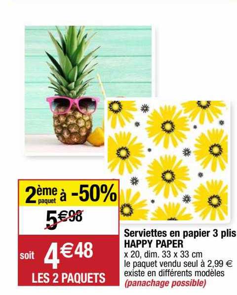 serviettes en papier 3 plis happy paper