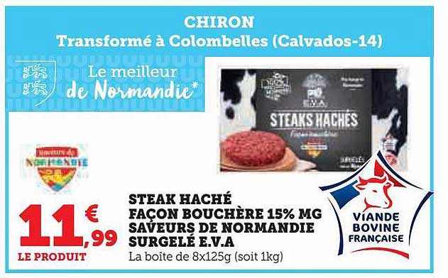 steak haché façon bouchère 15% mg saveurs de normandie surgelé e.v.a