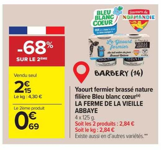 Yaourt Fermier Brassé Nature Filière Bleu Blanc Cœur La Ferme De La Vieille Abbaye