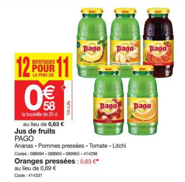 jus de fruits pago 12 pour le prix de 11