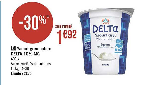 yaourt grec nature delta 10% mg
