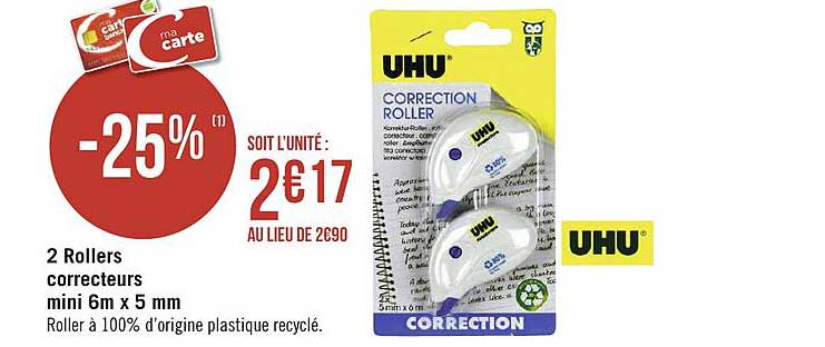 2 Rollers Correcteurs Mini 6m X 5mm Uhu
