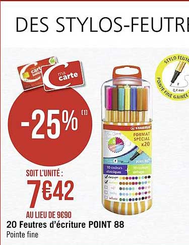 20 feutres d'écriture point 88