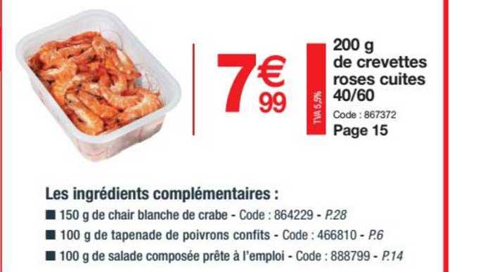 200 grammes de crevettes roses cuites 40 60