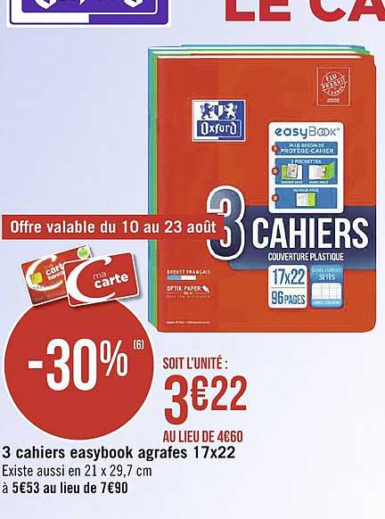 3 cahiers easybook agrafes 17x22 oxford