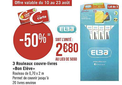 3 rouleaux couvre livres bon élève elba