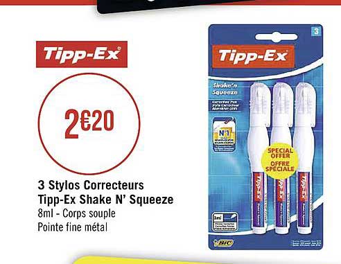 3 stylos correcteurs tipp ex shake n' squeeze