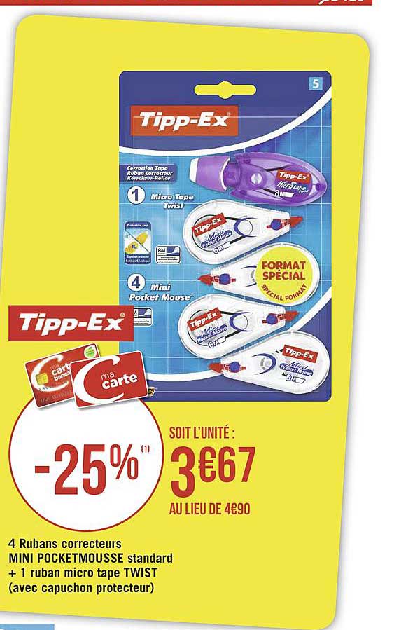 4 rubans correcteurs mini pocket mousse standard + 1 ruban micro tape twist tipp ex