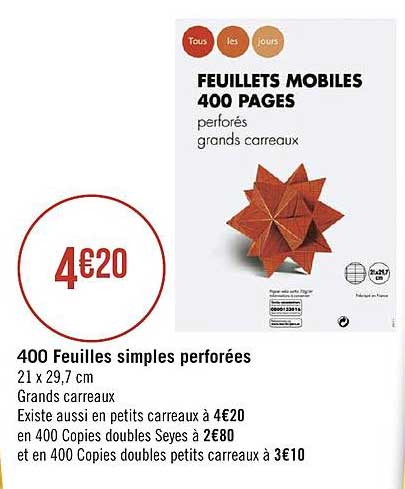 400 feuilles simples perforées tous les jours
