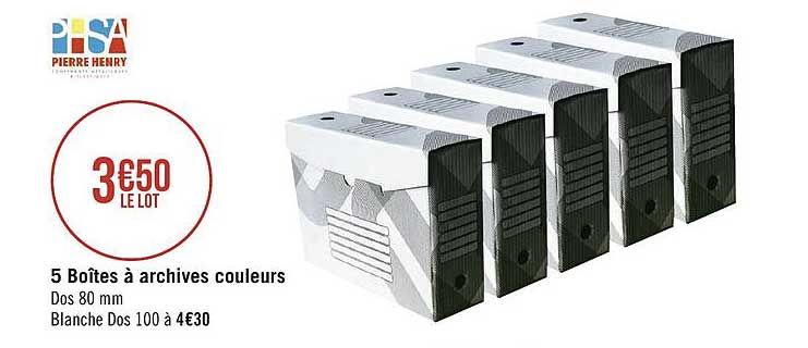 5 boîtes à archives couleurs pierre henry