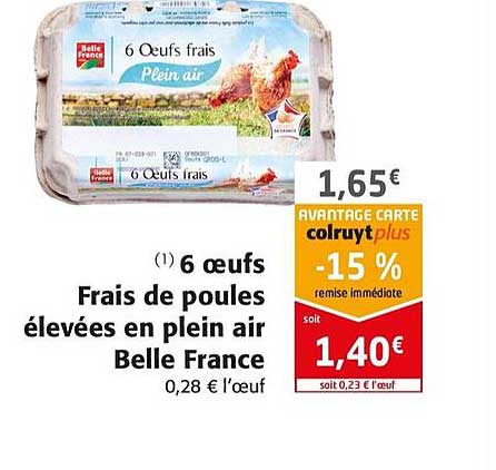 6 oeufs frais de poules élevées en plein air belle france -15% de remise immédiate