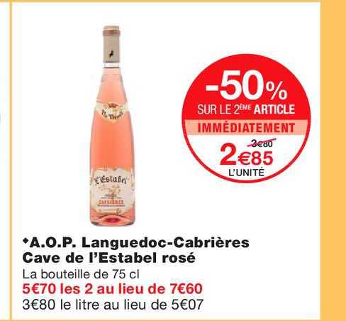 a.o.p. languedoc cabrières cave de l'estabel rosé -50% sur le 2ème article