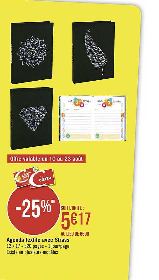 agenda textile avec strass
