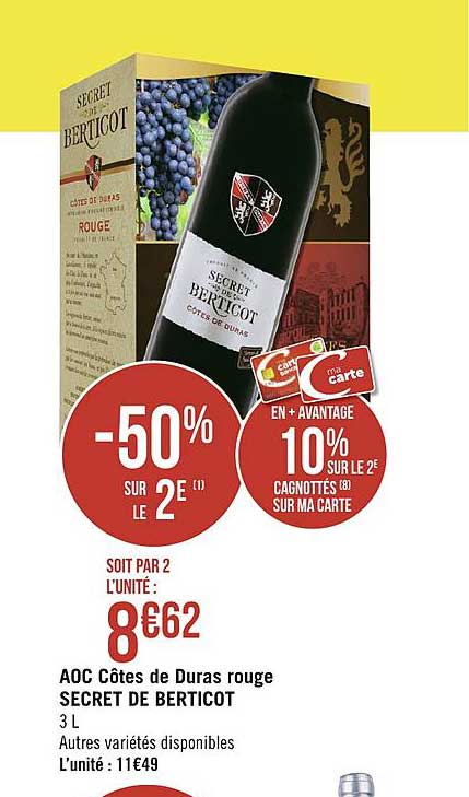 Aoc Côtes De Duras Rouge Secret De Berticot -50% Sur Le 2e