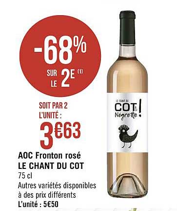 aoc fronton rosé le chant du cot -68% sur le 2e