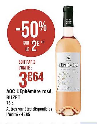 Aoc L'éphémère Rosé Buzet  -50% Sur Le 2e