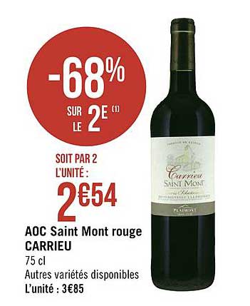 aoc saint mont rouge carrieu  -68% sur le 2e