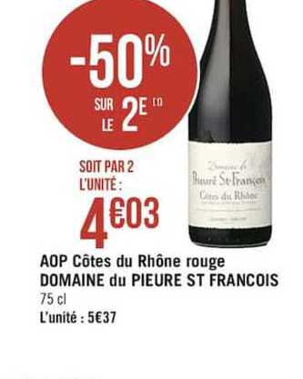 aop côtes du rhône rouge domaine du pieure st françois -50% sur le 2e