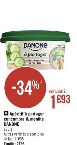 apéritif à partager concombre & menthe danone