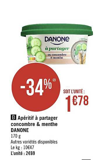 apéritif à partager concombre & menthe danone