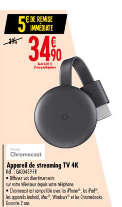 Appareil De Streaming Tv 4k Chromecast